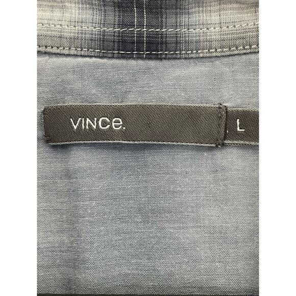 Vince Blue Plaid Double Breasted Pocket Button Front Shirt Large - Picture 7 of 9